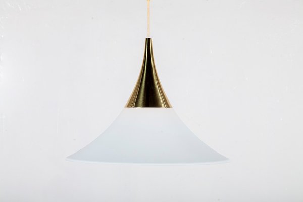 Large Milk Glass And Brass Pendant From Limburg 1960s