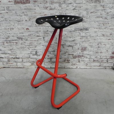 Mid Century French Stool with Tractor Seat, 1970s Mid Century French Stool with Tractor Seat, 1970s