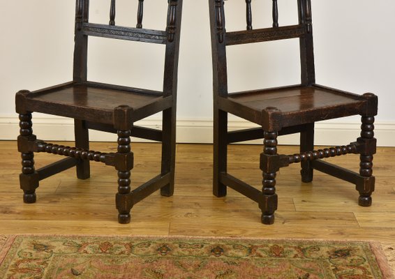 Victorian Jacobean Revival Oak Hall Side Chairs 1880s Set Of 2
