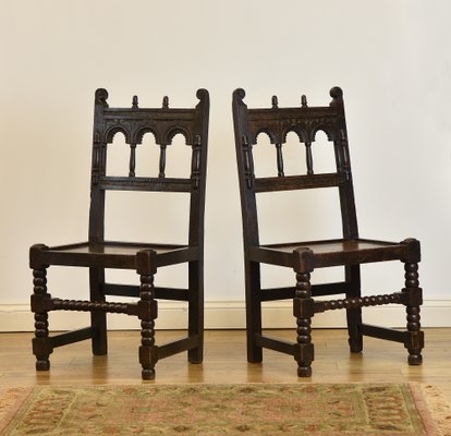 Victorian Jacobean Revival Oak Hall Side Chairs 1880s Set Of 2 For Victorian Jacobean Revival Oak Hall Side Chairs 1880s Set Of 2 1