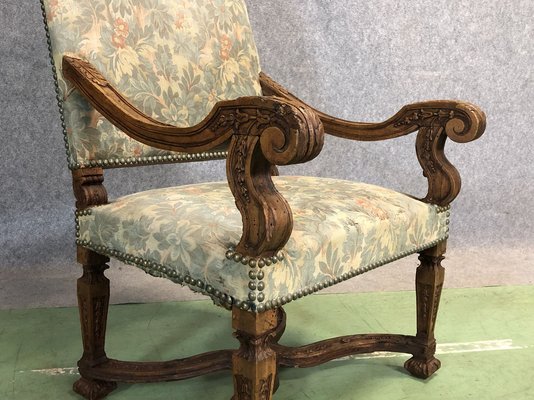 turned legs heavy French arm chair carved wood late 19th early 20th century chair shepherds crook arms Antique French oak chair