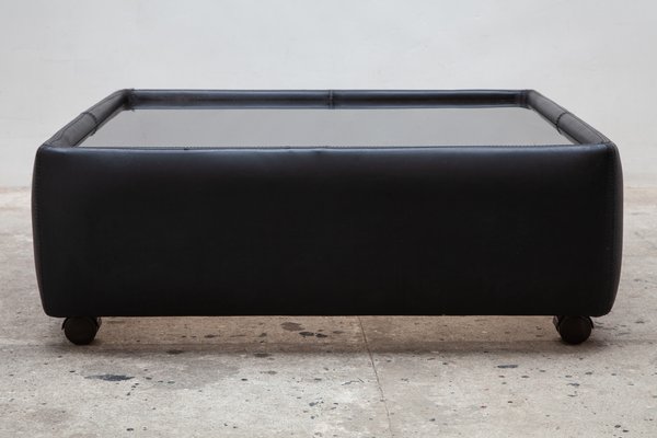 Black Leather Glass Adjustable Coffee, Black Leather Ottoman Coffee Table With Storage