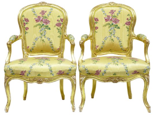 kousen Denken zeewier Antique Louis XV French Gilt Fauteuil Armchairs from Michard, Set of 2 for  sale at Pamono