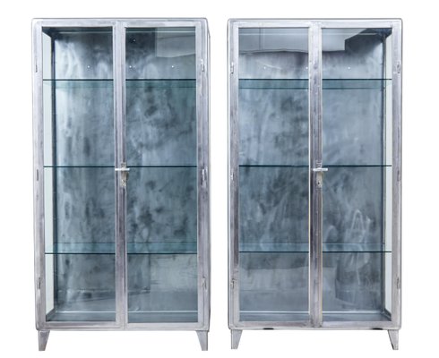 Art Deco Polished Steel Medical Display Cabinets 1920s Set Of 2