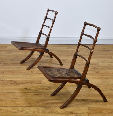 Antique Walnut Folding Side Chairs 1870s Set of 2