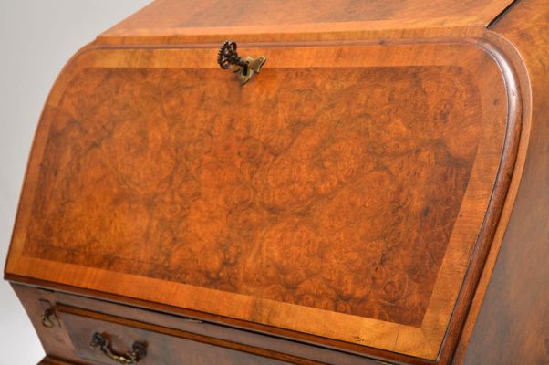Vintage Burr Walnut Writing Bureau On Legs