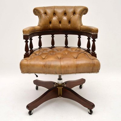 Vintage Leather And Mahogany Swivel Desk Chair For Sale At Pamono