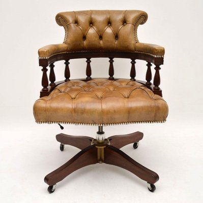 Vintage Leather And Mahogany Swivel Desk Chair For Sale At Pamono