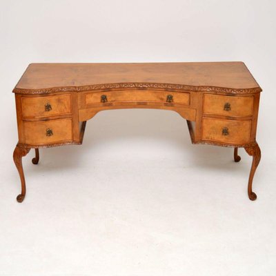 Vintage Queen Anne Style Burr Walnut Desk Or Dressing Table For