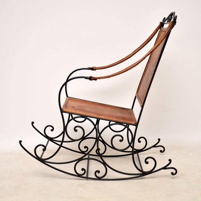 Vintage Wrought Iron And Leather Rocking Chair For Sale At Pamono