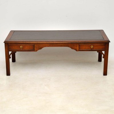 Vintage Georgian Style Mahogany Leather Top Coffee Table For Sale