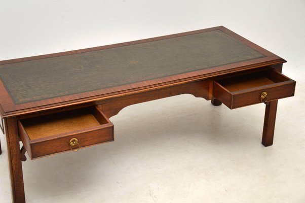Vintage Georgian Style Mahogany Leather Top Coffee Table For Sale