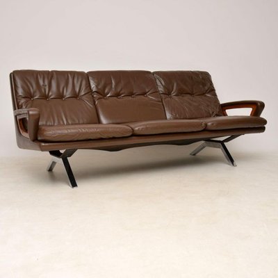 Danish Vintage Leather Teak Chrome Sofa 1960s
