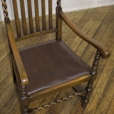 Jacobean Style Oak Chairs 1920s Set of 6