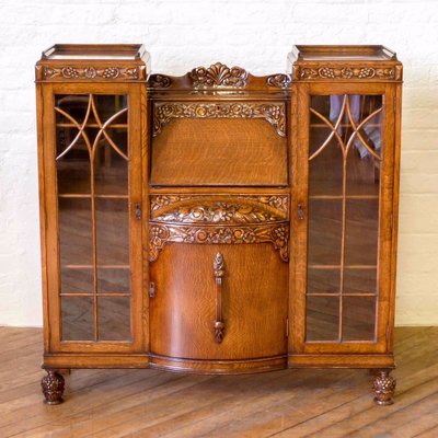 Oak Secretaire With Display Cabinets 1920s For At Pamono Oak Secretaire With Display Cabinets 1920s 1