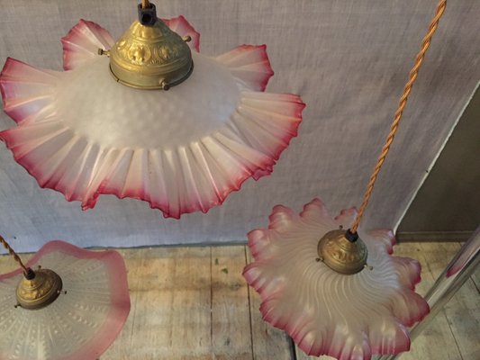 Vintage French Pink Glass Ceiling Lamps, 1930s, Set of 5 Vintage French Pink Glass Ceiling Lamps, 1930s, Set of 5