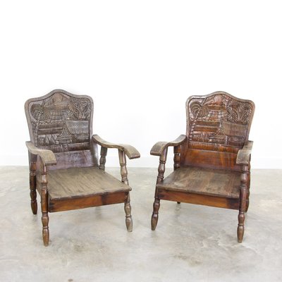 Thai Hand Carved Wooden Armchairs 1930s Set Of 2 For Sale At Pamono