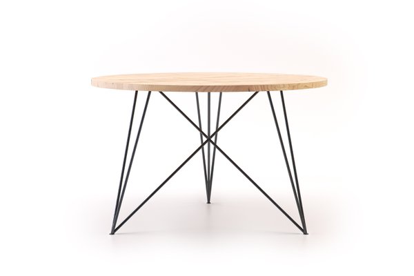 Small Round Oak Steel Table By, Small Round Metal Table