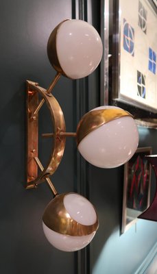 Vintage Brass And Opaline Glass Wall Lights Set Of 2 For Sale At
