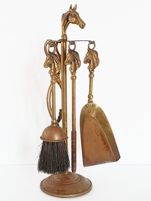 Vintage Gilt Brass Fireplace Tools With Horses Heads For Sale At