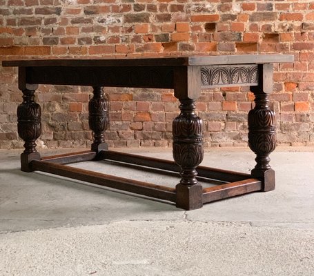 Antique Solid Oak Refectory Dining Table 6 Chairs For Sale At Pamono