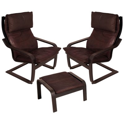 Leather Poang Chairs Footrest By Noboru Nakamura For Ikea 1970s