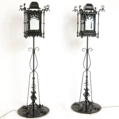 Antique Wrought Iron Floor Lamps Set, Antique Wrought Iron Floor Lamps