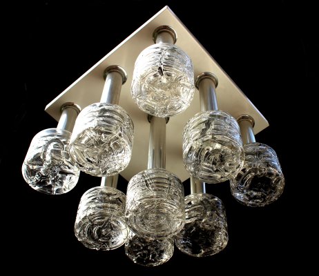 White Enamel Chrome Hand Blown Glass Ceiling Light From Doria Leuchten 1970s