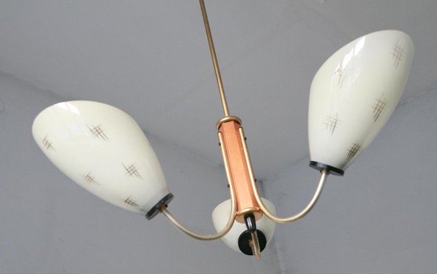 Mid Century Sputnik Glass Brass 3 Arm Ceiling Lamp For Sale At