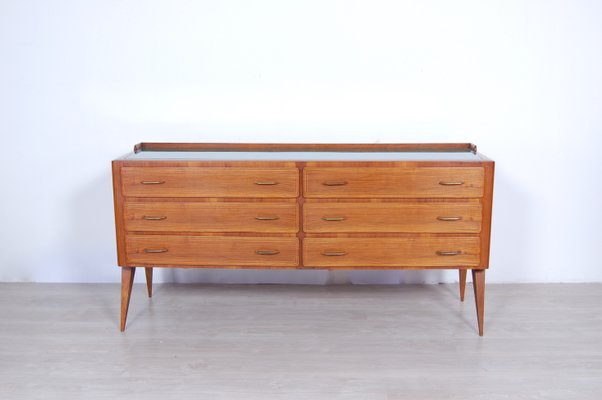 Vintage Walnut Sideboard With Green Glass Top 1950s For Sale At