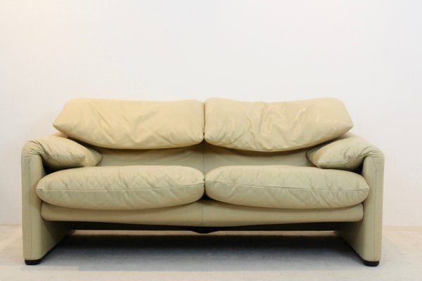 Maralunga Leather Two Seater Sofa By Vico Magistretti For Cina Maralunga Leather Two Seater Sofa By