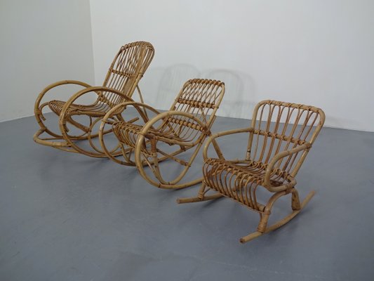 Mid Century Bamboo Children S Rocking Chairs 1950s Set Of 3 For
