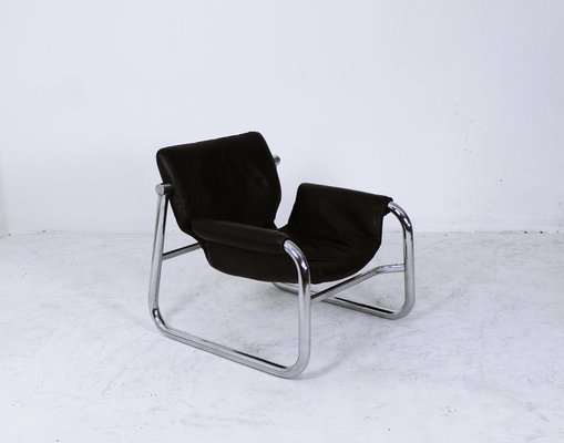 Black Leather Alpha Sling Chairs By Maurice Burke For Pozza 1960s
