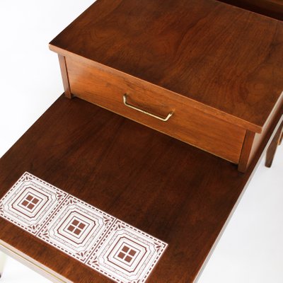 Mid Century Modern Walnut Inlay Two Tier End Tables From Lane