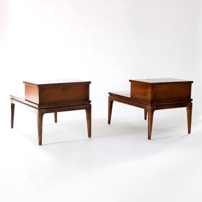 Mid Century Modern Walnut Inlay Two Tier End Tables From Lane