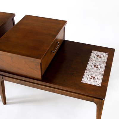 Mid Century Modern Walnut Inlay Two Tier End Tables From Lane