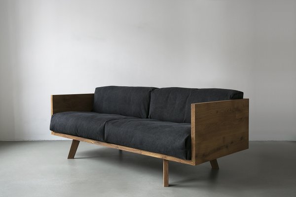 Eichenholz & Leinen Sofa von Philipp Roessler für NUTSANDWOODS bei Pamono kaufen