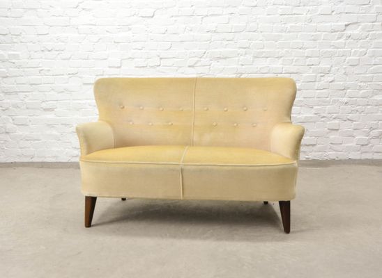 Mid Century Dutch Yellow Velvet Sofa By Theo Ruth For Artifort