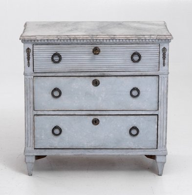 Antique Gustavian Style Carved Dresser With Painted Faux Marble