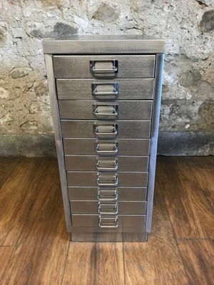 Industrial Stripped Metal 10 Drawer Filing Cabinet 1980s For Sale