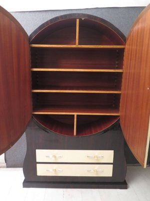 Italian Art Deco Macassar Wood Goat Skin Round Cabinet 1940s