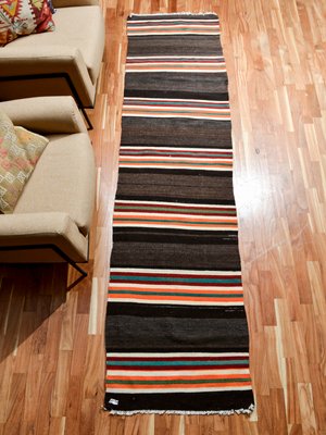 Vintage Turkish Multi Colored Natural Wool Striped Runner 1978