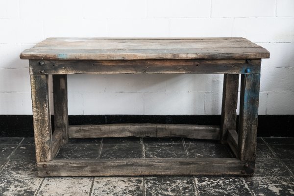 Vintage Wooden Industrial Work Table 