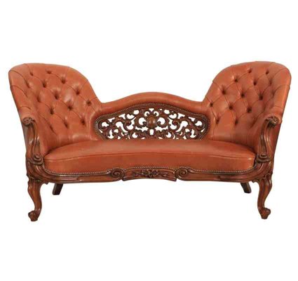 Victorian Walnut And Leather Double Spoon Back Sofa For Sale At Pamono