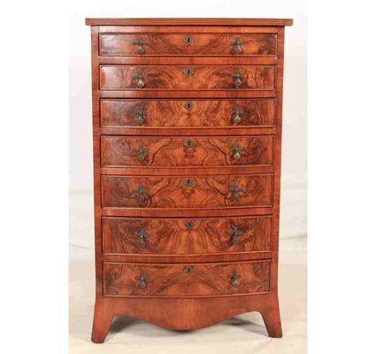 Antique Slim Bow Front Walnut Chest Of Drawers For Sale At Pamono