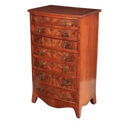 Antique Slim Bow Front Walnut Chest Of Drawers Antique Slim Bow Front Walnut Chest Of Drawers