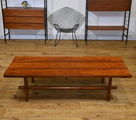 Mid Century Teak Slatted Low Bench Seat Or Coffee Table 1950s For Mid Century Teak Slatted Low Bench Seat Or Coffee Table 1950s 2