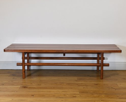 Mid Century Teak Slatted Low Bench Seat Or Coffee Table 1950s For