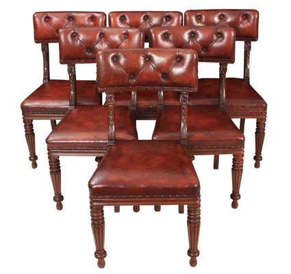 William Iv Mahogany And Leather Dining Chairs Set Of 6 For William Iv Mahogany And Leather Dining