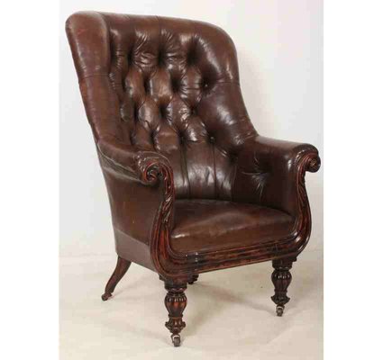 Late Regency Brown Leather Chesterfield Style Library Chair